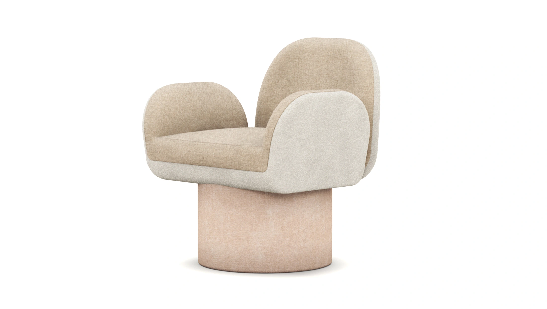 A modern Sabine Dining Chair with a tubular base and comfortable armrests, upholstered in a combination of velvet and boucle fabrics. The chair features a stylish and inviting design.