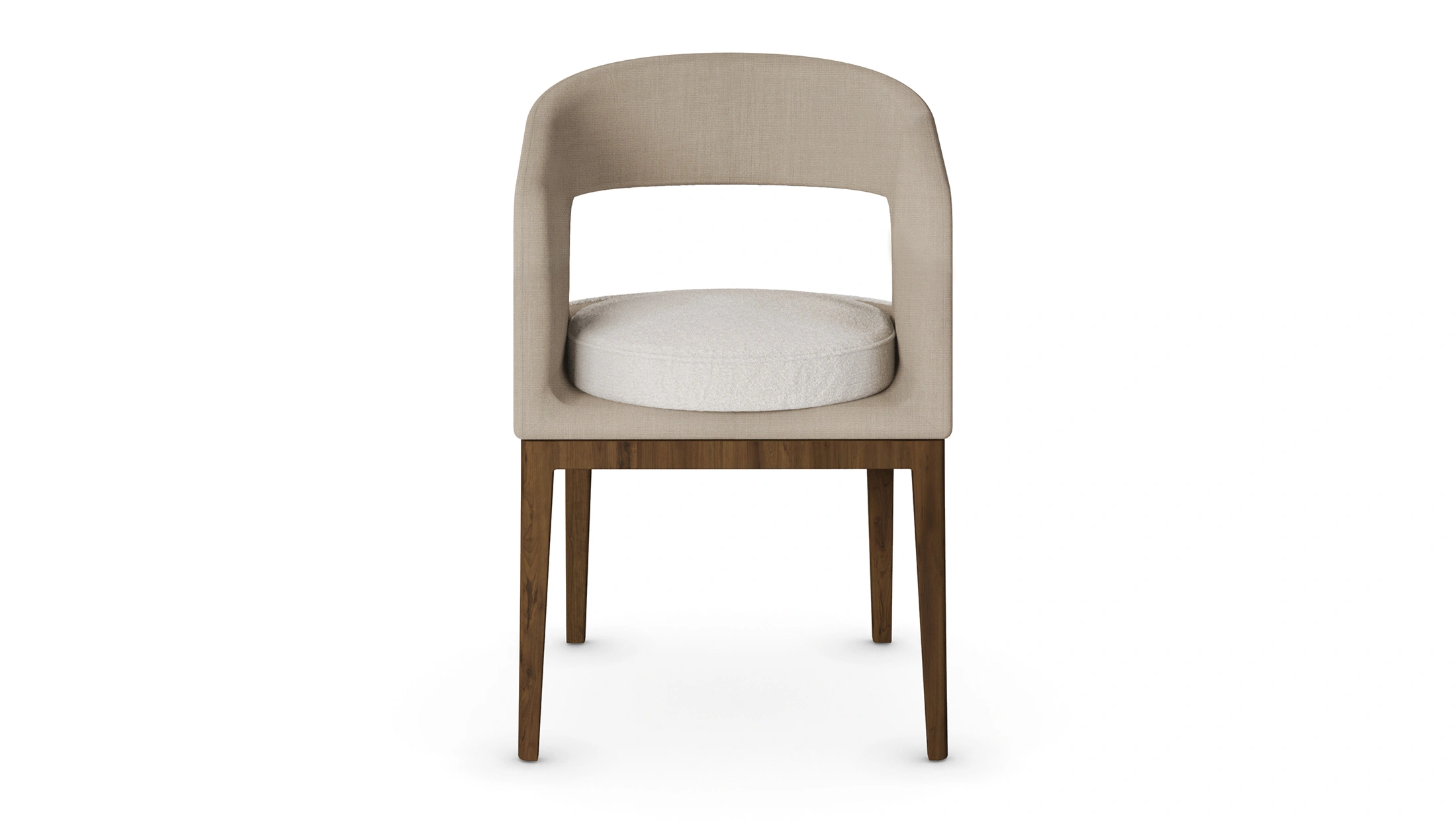 Tamara Dining Chair with walnut base and open-back design - Front