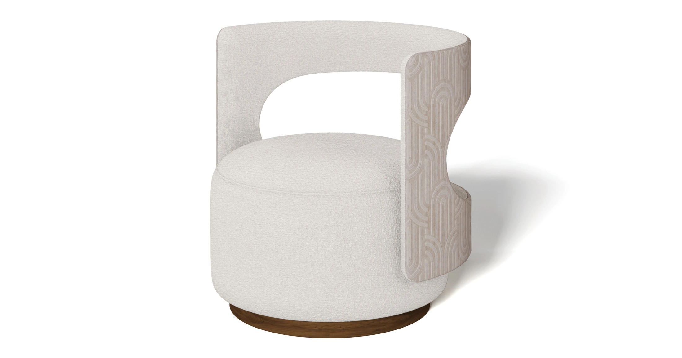 Nolita Harbour Tess Armchair with a plush rounded seat and distinctive spiraled backrest in premium boucle fabric.