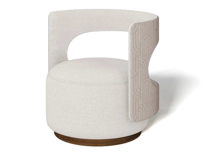 Nolita Harbour Tess Armchair with a plush rounded seat and distinctive spiraled backrest in premium boucle fabric.