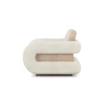Noor walnut base armchair by Nolita Harbour, bouclé upholstered chair with organic silhouette and quiet luxury design.