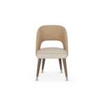 Paris contemporary dining chair by Nolita Harbour, upholstered walnut chair with refined joinery and elegant curved form.