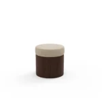Pauline accent stool by Nolita Harbour in bouclé and walnut, round seat with soft padding and clean, sculptural wood base.
