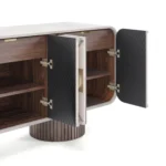 Opened Phillip Sideboard, a sculptural sideboard by Nolita Harbour in wood and brass, combining geometric detailing with clean lines