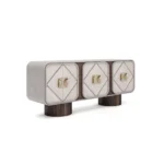 Phillip Sideboard, an elegant sideboard by Nolita Harbour in wood and brass, featuring geometric doors and gold-tone handles