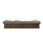 Pierre contemporary sofa by Nolita Harbour, velvet sectional sofa with clean lines and recessed wood base, elegant design.