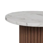 Roland Side Table, a refined side table by Nolita Harbour in marble and wood, combining smooth surfaces with a fluted wooden base.