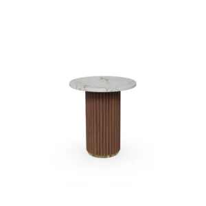 Roland Side Table, an elegant side table by Nolita Harbour in marble and wood, featuring a round top with a refined fluted base.