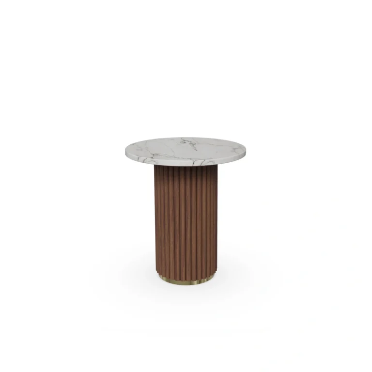 Roland Side Table, an elegant side table by Nolita Harbour in marble and wood, featuring a round top with a refined fluted base.
