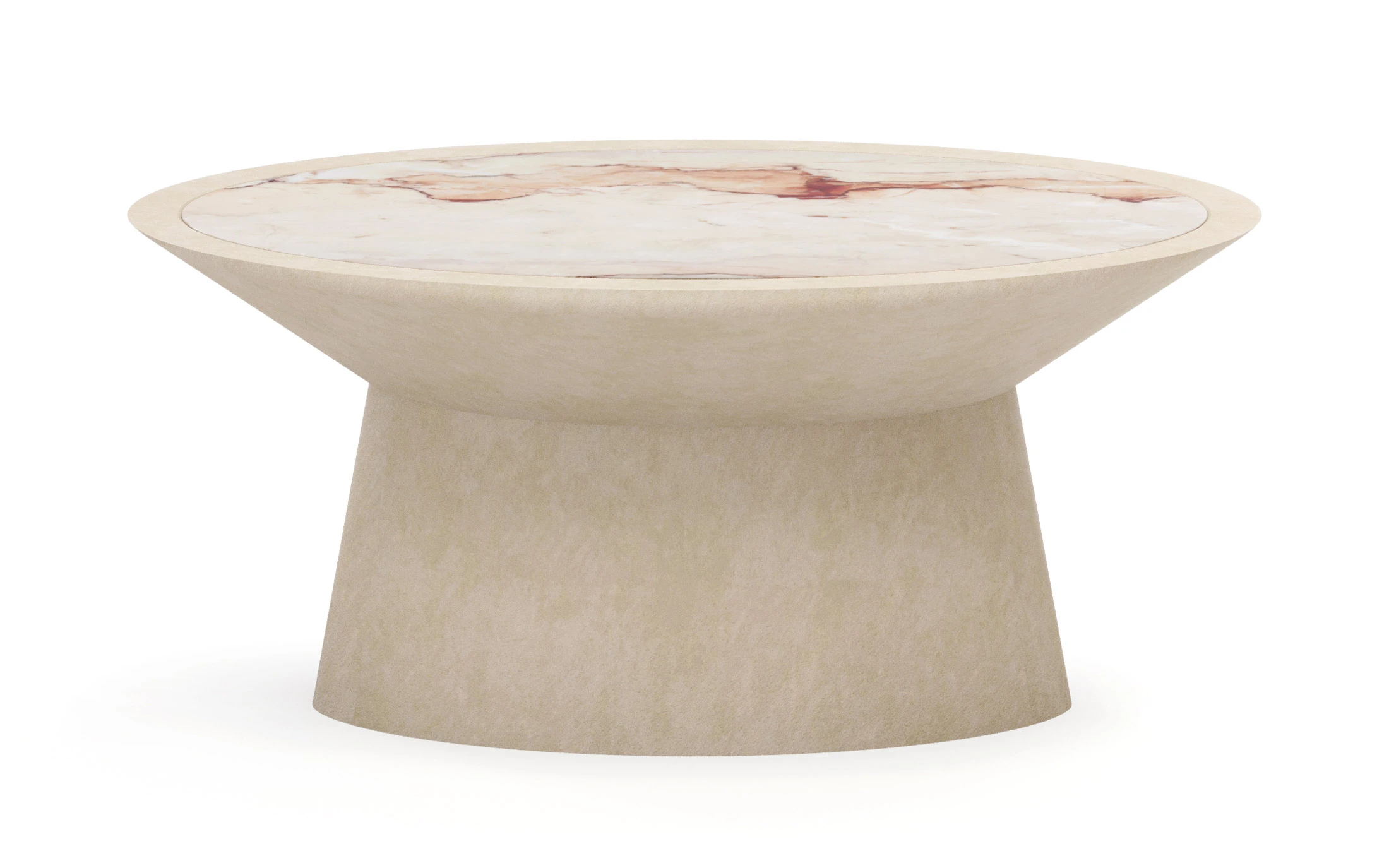 Rose II Coffee Table with Aegean rose marble top and all-plaster base - side view