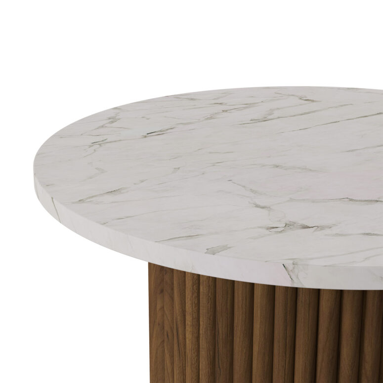 Nolita Harbour Roland Side Table with a luxurious marble top and rich fluted wood base.