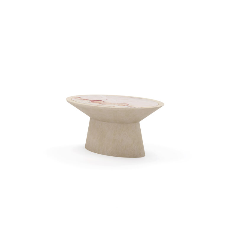 Rose II Coffee Table with Aegean rose marble top and all-plaster base - 45 degree