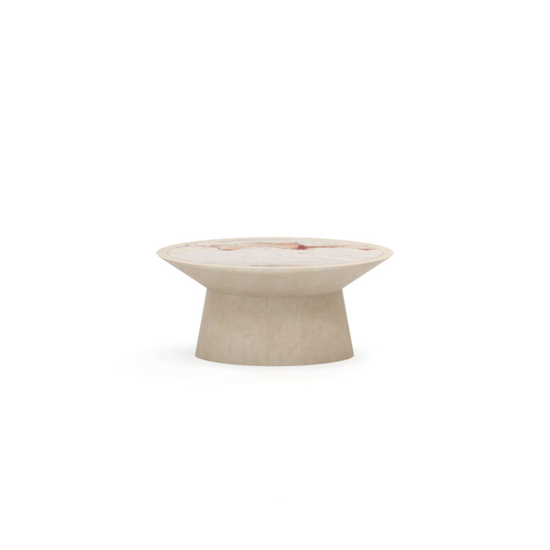 Rose II Coffee Table with Aegean rose marble top and all-plaster base - side view