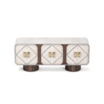 Nolita Harbour Phillip Luxury Sideboard with three geometric patterned doors and gold-tone handles.