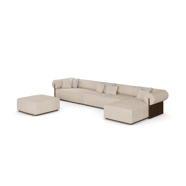 45 degree view of Pierre Modular Sofa showcasing contemporary design and plush cushions