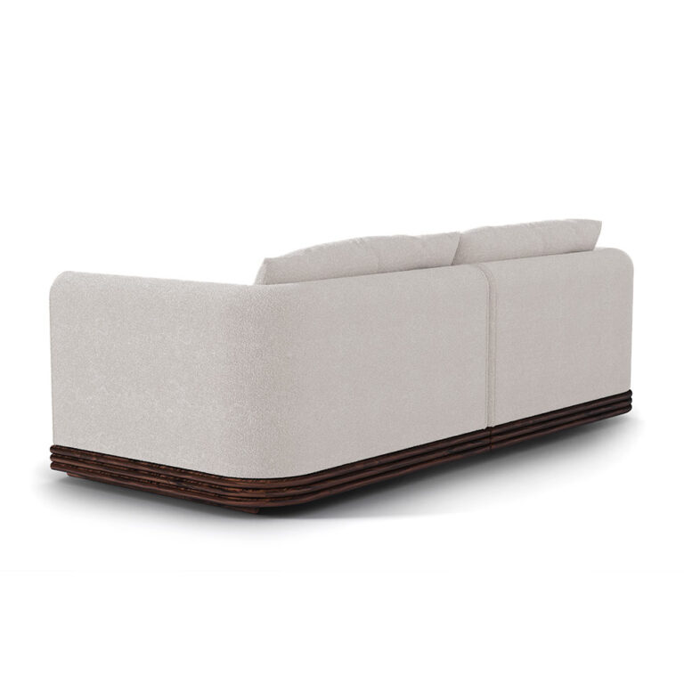 Eva Sofa by Nolita Harbour, featuring boucle upholstery and walnut frame, showcasing modern elegance and comfort for stylish living spaces.