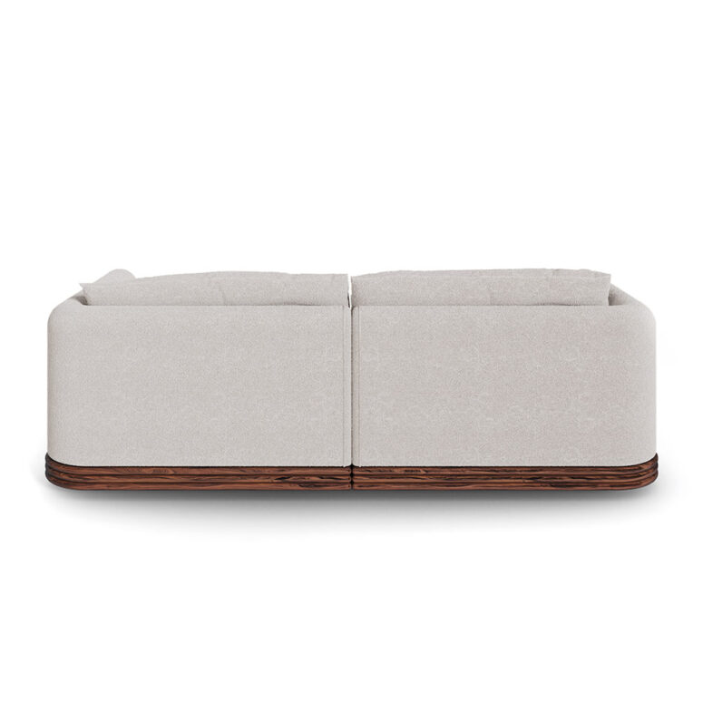 Eva Sofa by Nolita Harbour, featuring boucle upholstery and walnut frame, showcasing modern elegance and comfort for stylish living spaces.