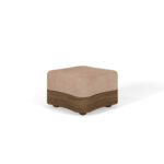 Colleen Stool with upholstered seat and wave-patterned walnut base - 45-degree view