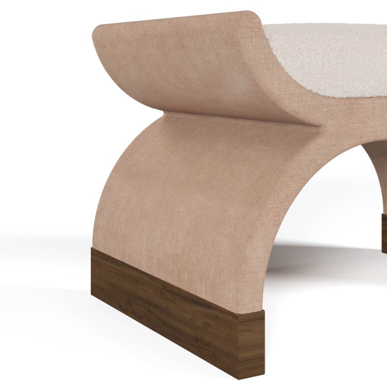 Nolita Harbour Malou Stool with a unique curved structure and high-quality fabric upholstery.