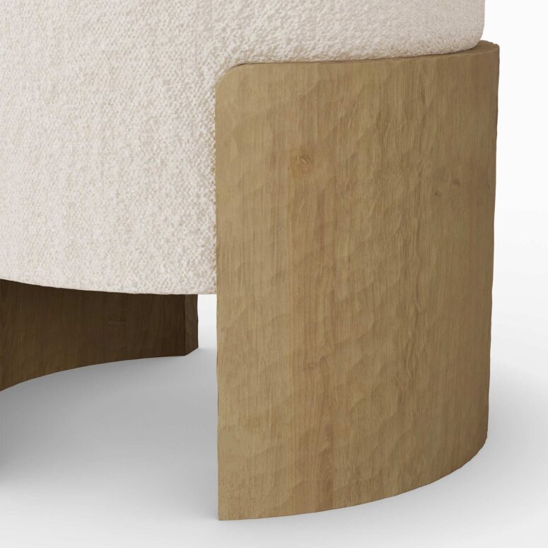 Gilda Stool with upholstered seat and carved oak base - detail view