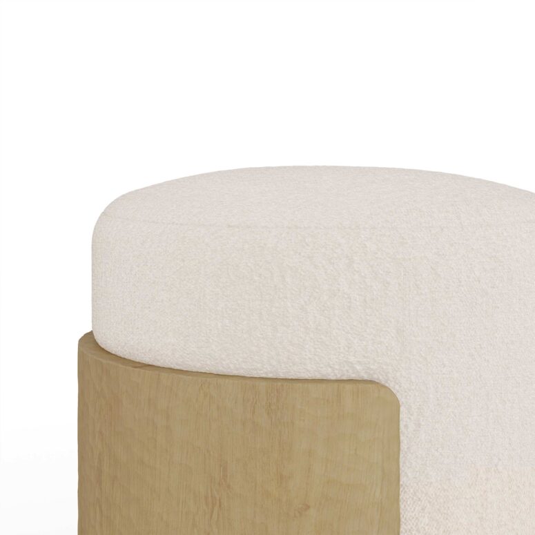 Gilda Stool with upholstered seat and carved oak base - detail view