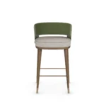 Ava luxury bar stool by Nolita Harbour, matte velvet chair with walnut legs, brass detailing, and sculptural comfort.