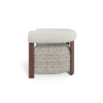 Claire upholstered armchair by Nolita Harbour, sculptural lounge chair with tailored upholstery and refined walnut base.