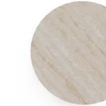 Ella II side table, a minimalist side table in travertine by Nolita Harbour that presents a sculptural stone volume with clean lines and quiet elegance.