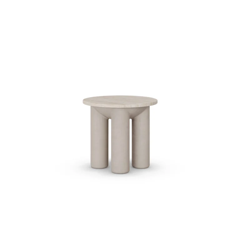 Ella II side table, a refined side table in travertine by Nolita Harbour that features a sculptural stone form with calm, minimalist presence.
