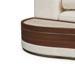 Gino modular sectional sofa details by Nolita Harbour, bouclé upholstery with walnut base and travertine elements.