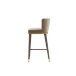 Hazel designer bar chair by Nolita Harbour, velvet bar stool with curved back, wood frame, and sculptural comfort.
