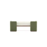 Hinga luxury bench by Nolita Harbour, bouclé and velvet upholstered bench with slim walnut structure and airy silhouette.