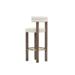 Odette designer bar chair by Nolita Harbour, bouclé bar stool with walnut legs, brass footrest, and tailored comfort.