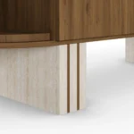 detailed view of Peter Sideboard, a modern sideboard by Nolita Harbour in walnut, travertine, and velvet, with a balanced shape and tactile surfaces