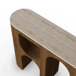 Rome Console, a modern console table by Nolita Harbour crafted in walnut wood and stone, offering a balanced and composed silhouette.
