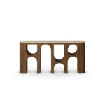 Rome Console, a sculptural console table by Nolita Harbour in walnut wood and stone, featuring an arched base and calm presence.