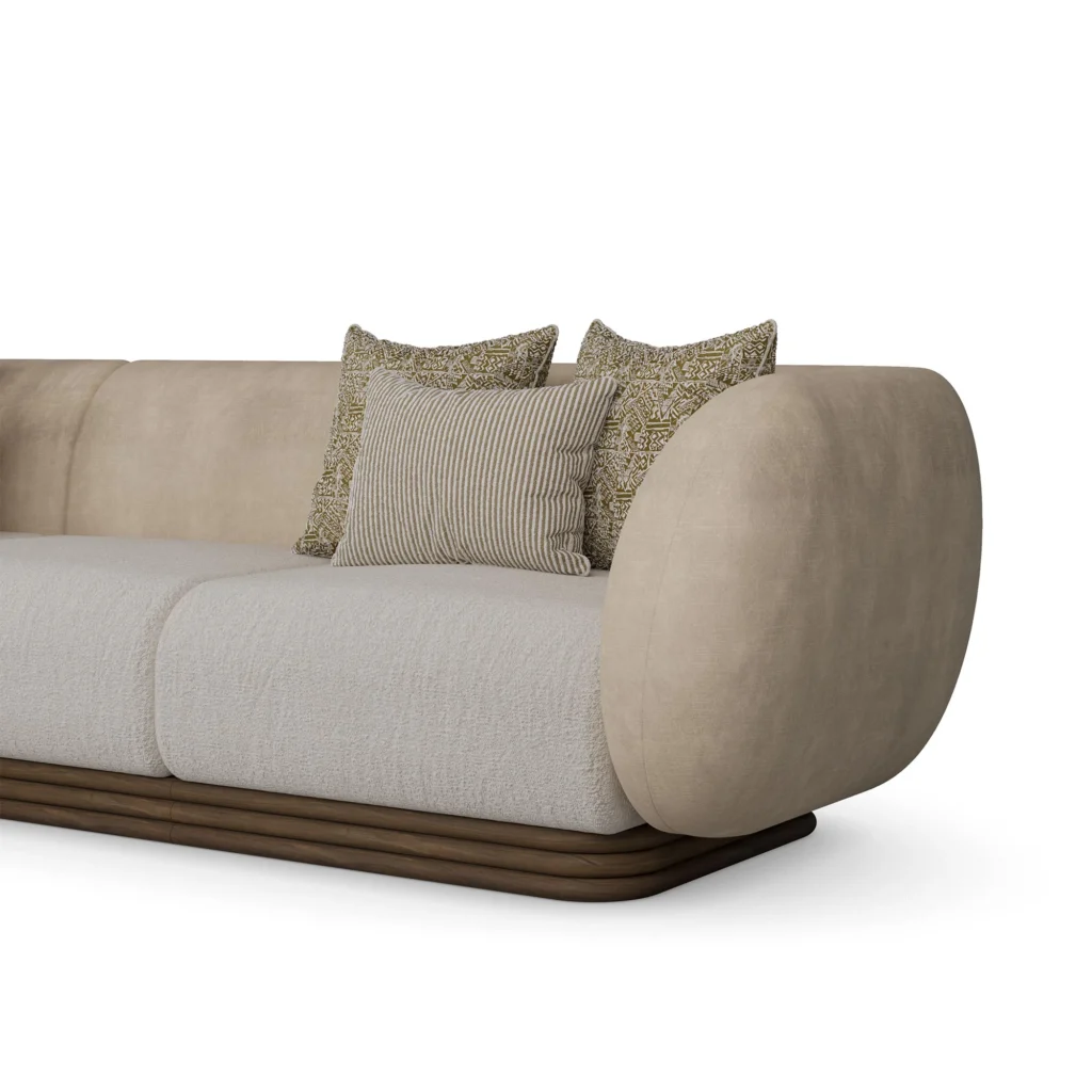 Vini bouclé sofa by Nolita Harbour, luxury modular sectional with continuous curves and refined architectural profile.