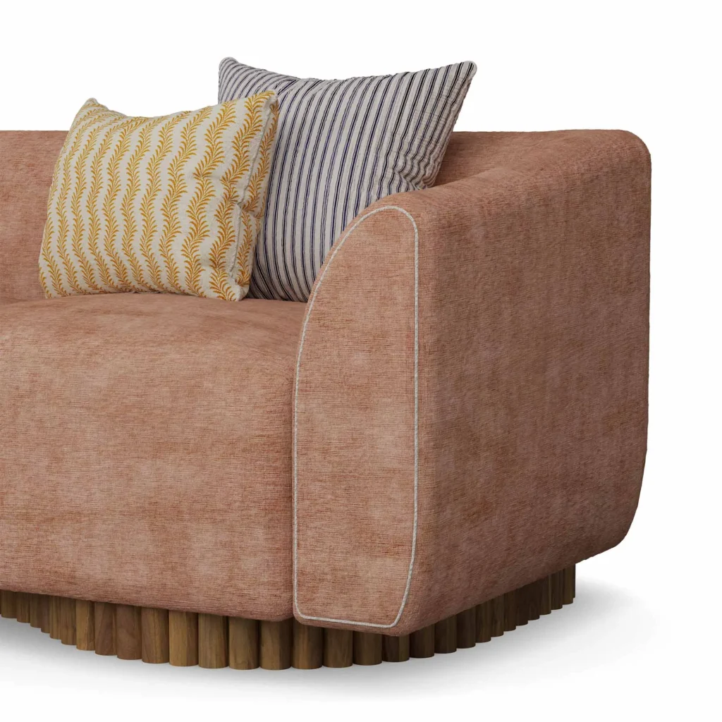 Wave velvet sofa by Nolita Harbour, luxury curved sofa with organic form and soft, architectural lines.