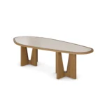 Alba Dining Table, a minimalist dining table by Nolita Harbour in stone and wood, creating a calm dining atmosphere.