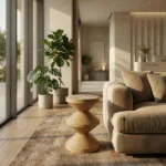 luxury Fiona side table by Nolita Harbour, a designer varnished oak side table that integrates seamlessly into curated interiors.