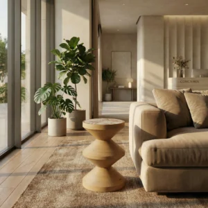 luxury Fiona side table by Nolita Harbour, a designer varnished oak side table that integrates seamlessly into curated interiors.