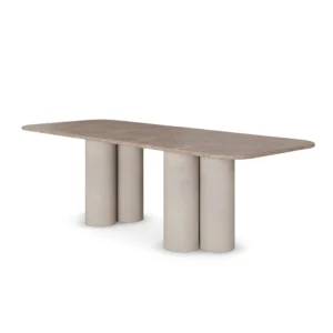 Petra Dining Table, an elegant dining table by Nolita Harbour in Light Emperador marble, featuring a sculptural top and cylindrical base