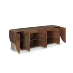 Opened Aurore Sideboard, a minimalist sideboard by Nolita Harbour in cherry wood, featuring a disciplined façade and warm natural texture