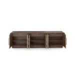 Opened Brielle Sideboard, a modern sideboard by Nolita Harbour in ebony wood, with a calm façade and softly textured plaster surface
