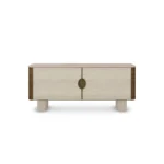 Perrine Sideboard, a refined sideboard by Nolita Harbour crafted in walnut and Alpinina marble, combining wicker panels with a smooth stone top.