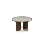 Bari Dining Table, a modern dining table by Nolita Harbour in Calacatta marble and walnut, offering a calm presence.
