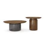 Berri Coffee Table by Nolita Harbour, a coffee table in tinted glass, walnut wood, and brass accents.