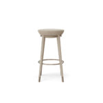 Minimalist backless bar stool with a curved seat, sleek frame, and a circular footrest, designed by Nolita Harbour.