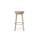 Rondi II bar chair by Nolita Harbour, bouclé upholstered walnut bar chair with brass footrest and sculptural silhouette.