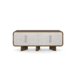 Viti Sideboard, an elegant sideboard by Nolita Harbour in walnut and textured veneer, featuring a linear form with patterned doors.